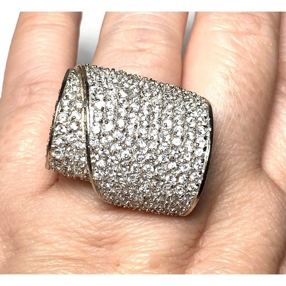 925 Sterling Silver Scroll Ring CZs Chunky Statement Size 8 20.70g - Picture 9 of 16